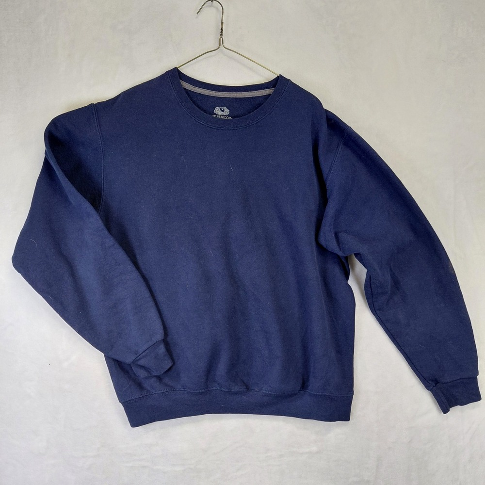 Fruit of the Loom Mens Navy Blue Crewneck Fleece Sweatshirt Size Large